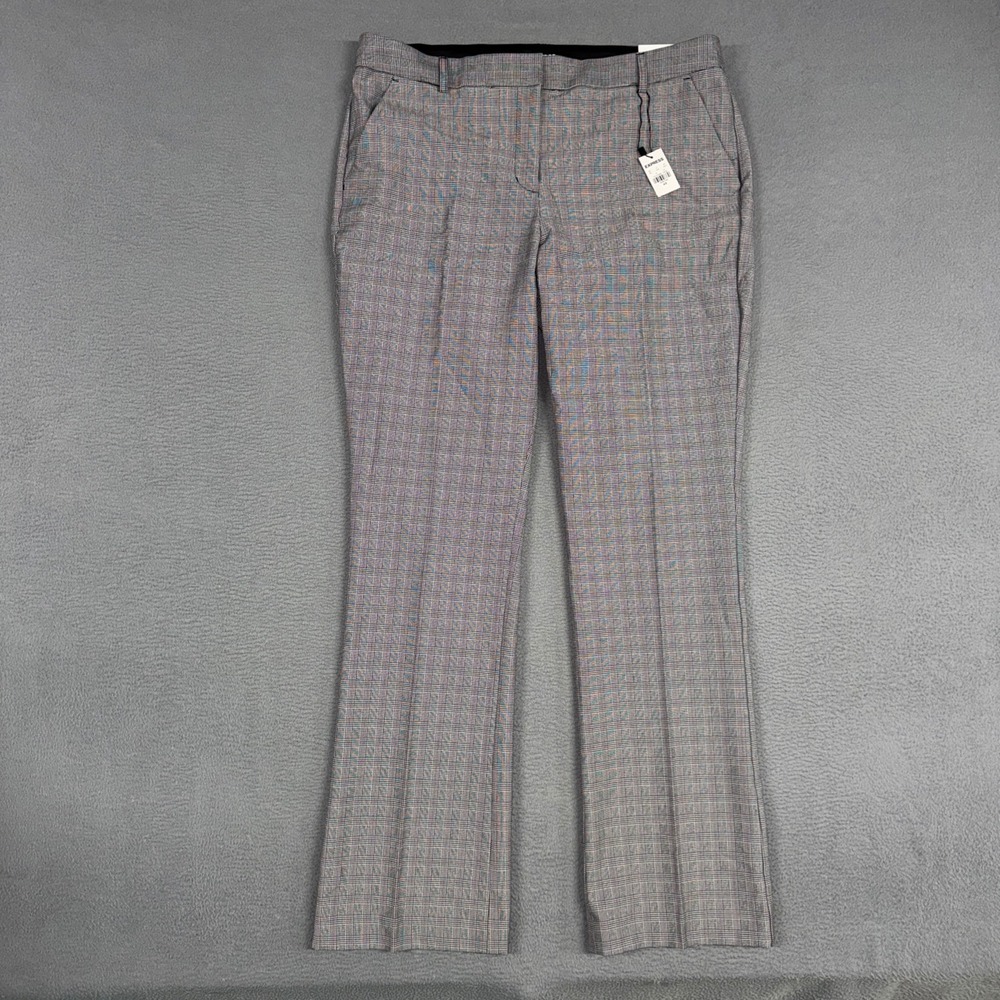 Express Pants Women 14 Gray Plaid Mid Rise Columnist Barely Boot Dress NWT